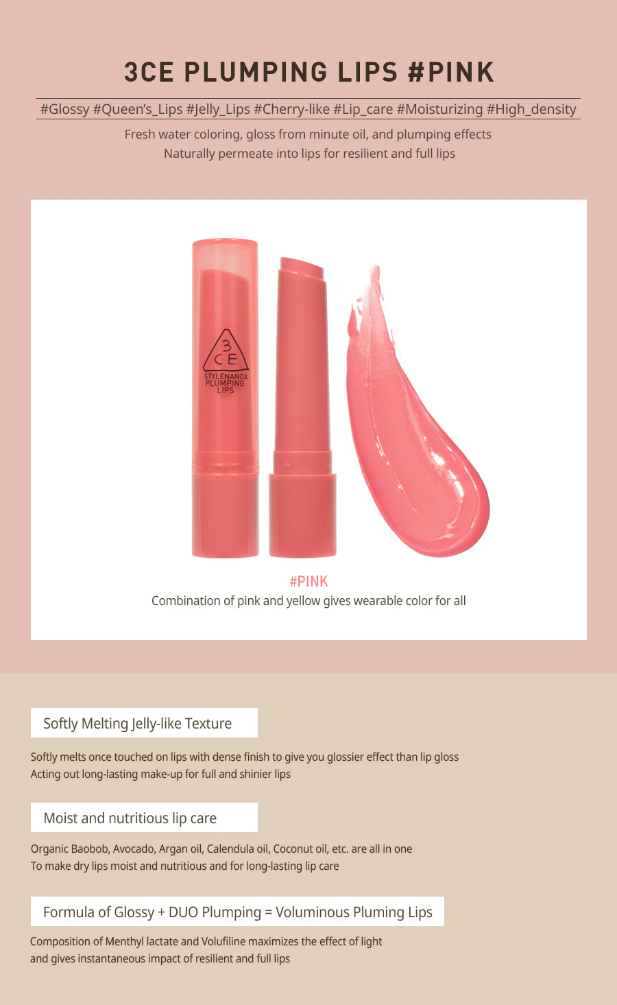 3CE - Plumping Lips | Beauty Amora | Australia's K-beauty Store