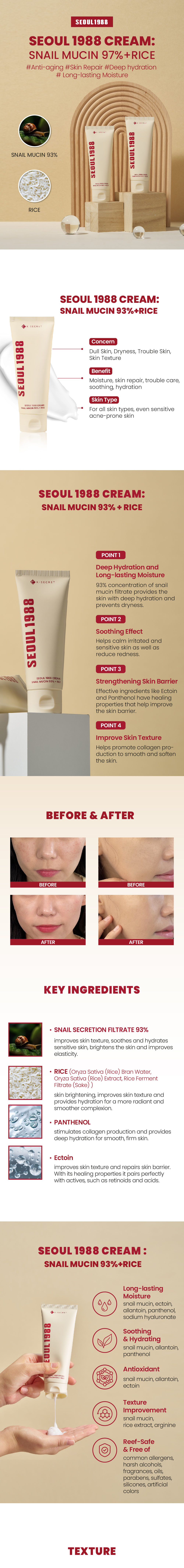 KSECRET - SEOUL 1988 Cream : Snail Mucin 93% + Rice - 100ml