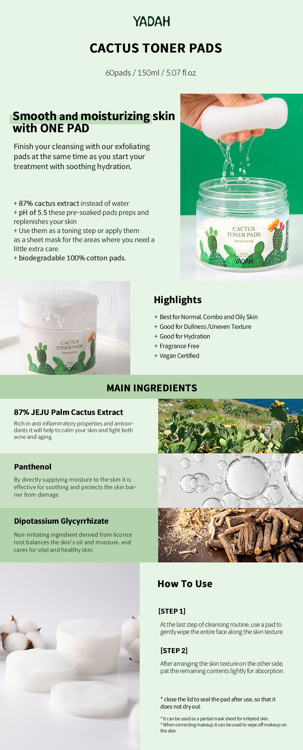 YADAH - Cactus Toner Pads (Pouch Type) - 2pads*10ea | Beauty Amora | Korean  Beauty Store in Australia